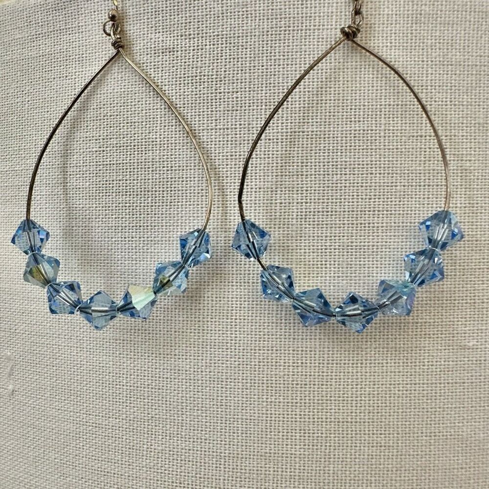 Sterling Silver &  blue Swarovski Crystal Hoop Earrings